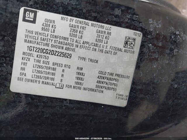 Продаж на аукціоні авто 2013 Gmc Sierra 2500hd Sle, vin: 1GT220CG2DZ225629, номер лоту: 45545298