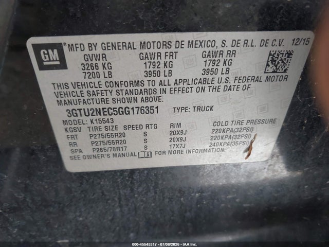 GMC Sierra 1500 Slt 2016 3GTU2NEC5GG176351 Image 9