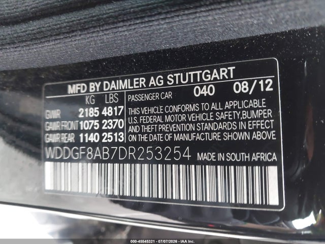 45545321 :رقم المزاد ، WDDGF8AB7DR253254 vin ، 2013 Mercedes-benz C 300 Sport 4matic مزاد بيع