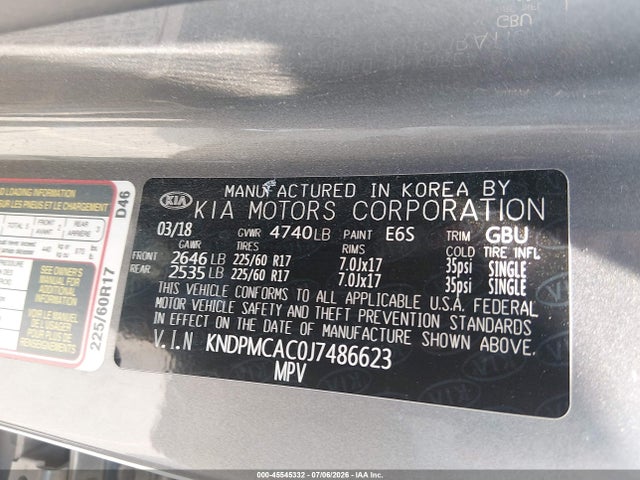 Aukcja sprzedaży 2018 Kia Sportage Lx, vin: KNDPMCAC0J7486623, numer aukcji: 45545332