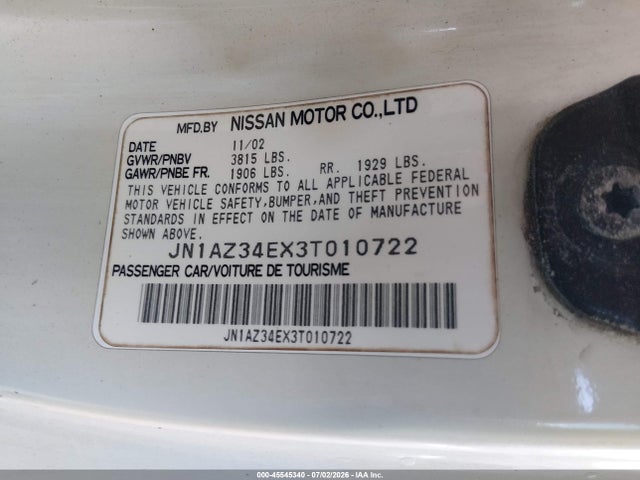 Продажа на аукционе авто 2003 Nissan 350z, vin: JN1AZ34EX3T010722, номер лота: 45545340