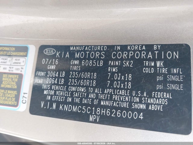 Продаж на аукціоні авто 2017 Kia Sedona Ex, vin: KNDMC5C18H6260004, номер лоту: 45545358