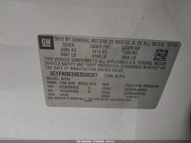 Продажа на аукционе авто 2016 Cadillac Srx Premium Collection, vin: 3GYFNDE39GS508387, номер лота: 45545360