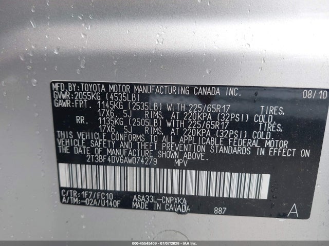 Продаж на аукціоні авто 2010 Toyota Rav4, vin: 2T3BF4DV6AW074279, номер лоту: 45545409