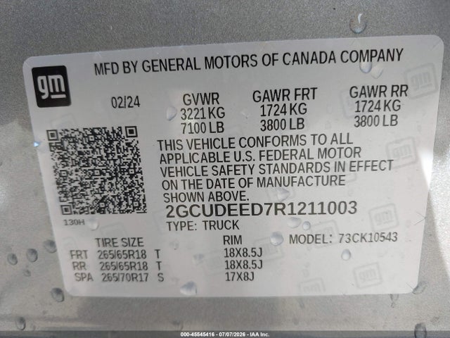 45545416 :رقم المزاد ، 2GCUDEED7R1211003 vin ، 2024 Chevrolet Silverado 1500 4wd  Short Bed Rst مزاد بيع