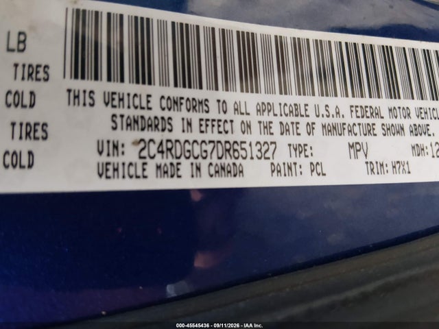 45545436 :رقم المزاد ، 2C4RDGCG7DR651327 vin ، 2013 Dodge Grand Caravan Sxt مزاد بيع