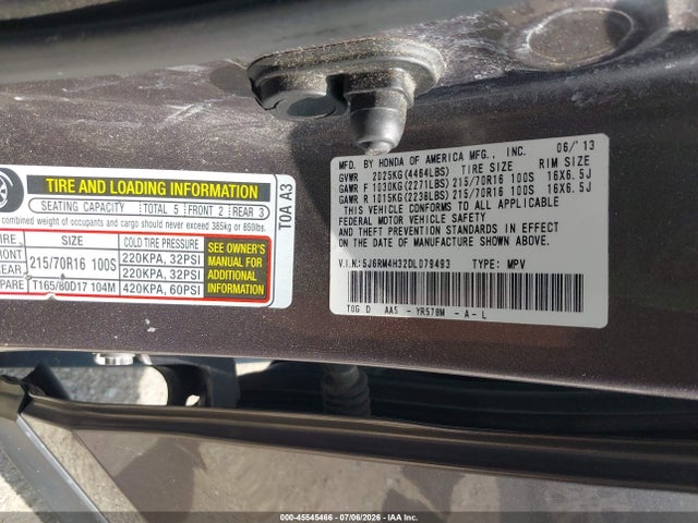 Продаж на аукціоні авто 2013 Honda Cr-v Lx, vin: 5J6RM4H32DL079493, номер лоту: 45545466