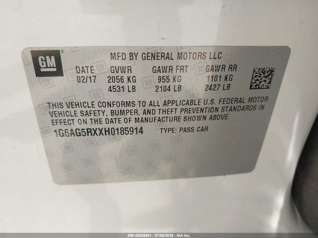 Aukcja sprzedaży 2017 Cadillac Ats Standard, vin: 1G6AG5RXXH0185914, numer aukcji: 45545481