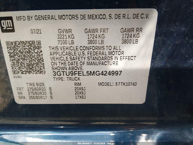 Aukcja sprzedaży 2021 Gmc Sierra 1500 4wd  Standard Box Denali, vin: 3GTU9FEL5MG424997, numer aukcji: 45545577