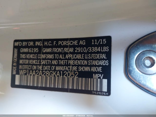 Auction sale of the 2016 Porsche Cayenne, vin: WP1AA2A28GKA12052, lot number: 45545591
