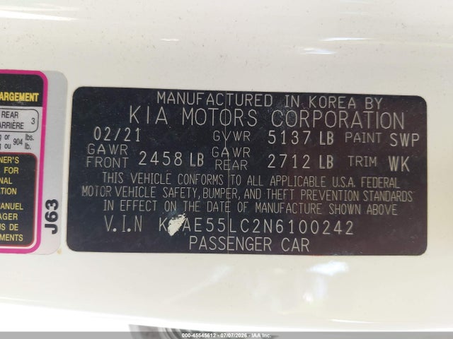 Продаж на аукціоні авто 2022 Kia Stinger Gt2, vin: KNAE55LC2N6100242, номер лоту: 45545612