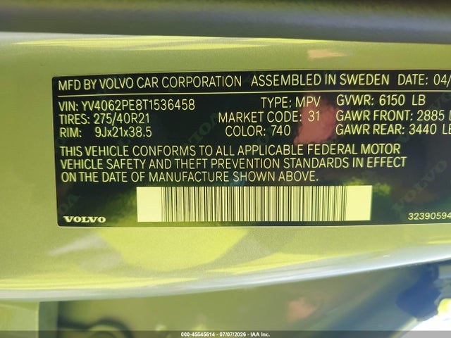 Продаж на аукціоні авто 2026 Volvo Xc90 Plus, B6 Awd Gas (mild Hybrid), Gasoline, Bright, 7 Seats, vin: YV4062PE8T1536458, номер лоту: 45545614