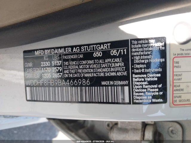 Aukcja sprzedaży 2011 Mercedes-benz E 350 4matic, vin: WDDHF8HB9BA466986, numer aukcji: 45545628