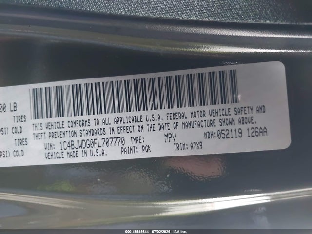 1C4BJWDG0FL707770 Jeep Wrangler Unlimited Sport