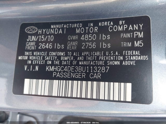 Продаж на аукціоні авто 2011 Hyundai Genesis 3.8, vin: KMHGC4DE3BU113287, номер лоту: 45545653