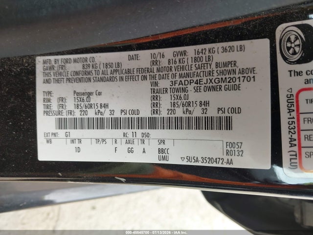 3FADP4EJXGM201701 Ford FIESTA SE