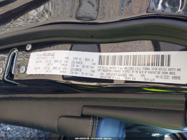 45545708 :رقم المزاد ، 1C4PJMDB7FW640923 vin ، 2015 Jeep Cherokee Limited مزاد بيع