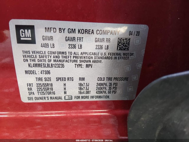 Aukcja sprzedaży 2020 Buick Encore Gx Awd Select, vin: KL4MMESL8LB123235, numer aukcji: 45545712