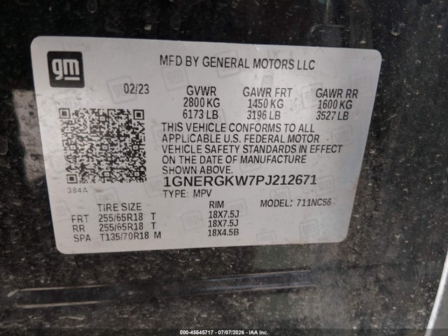 Aukcja sprzedaży 2023 Chevrolet Traverse Fwd Lt Cloth, vin: 1GNERGKW7PJ212671, numer aukcji: 45545717