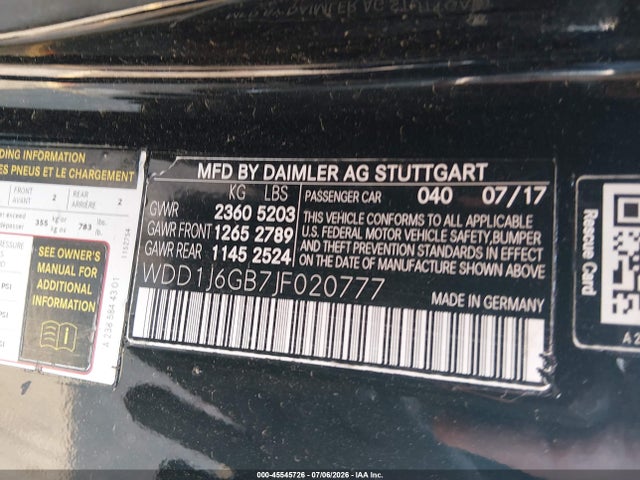 2018 Mercedes-benz E 400 4matic მანქანა იყიდება აუქციონზე, vin: WDD1J6GB7JF020777, აუქციონის ნომერი: 45545726