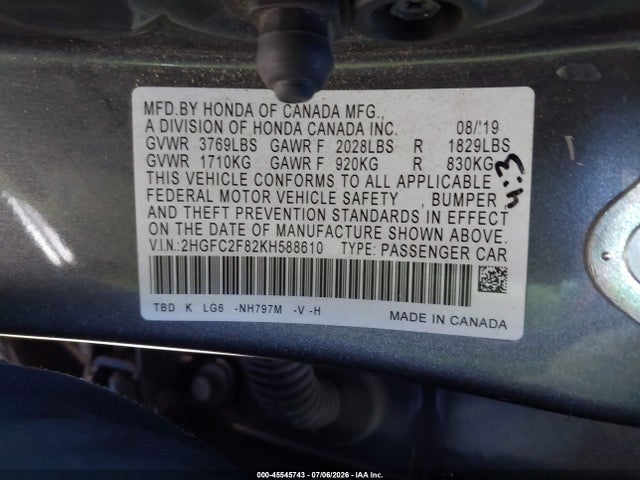 Honda Civic Sport 2019 2HGFC2F82KH588610 Image 9