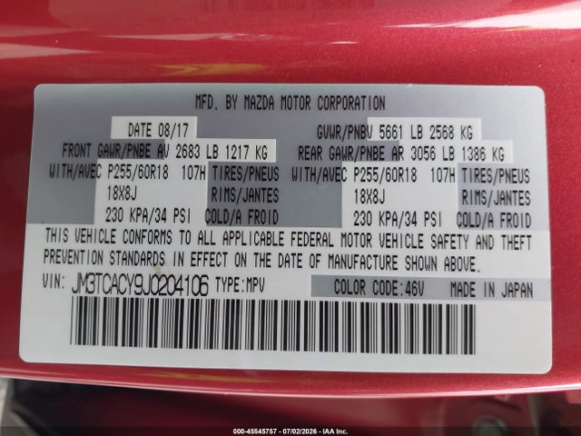Mazda Cx-9 Touring 2018 JM3TCACY9J0204106 Image 9
