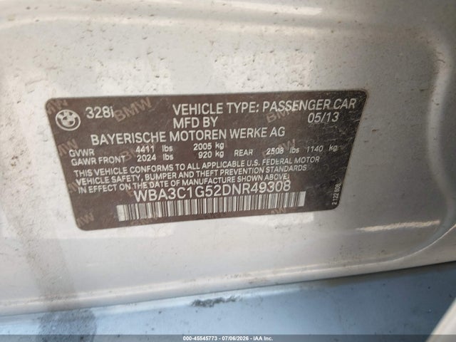 Продаж на аукціоні авто 2013 Bmw 328i, vin: WBA3C1G52DNR49308, номер лоту: 45545773
