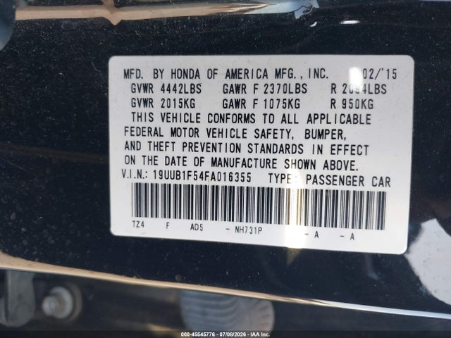 2015 Acura Tlx Tech მანქანა იყიდება აუქციონზე, vin: 19UUB1F54FA016355, აუქციონის ნომერი: 45545776