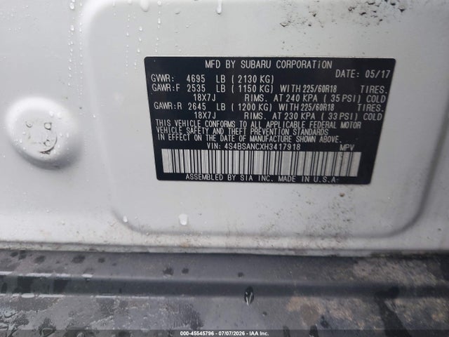 4S4BSANCXH3417918 Subaru Outback 2.5i Limited