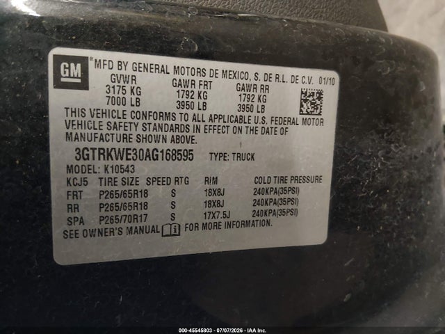 2010 Gmc Sierra 1500 Slt მანქანა იყიდება აუქციონზე, vin: 3GTRKWE30AG168595, აუქციონის ნომერი: 45545803