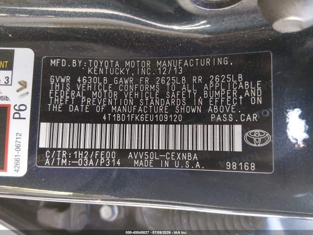 4T1BD1FK6EU109120 Toyota Camry Hybrid Le