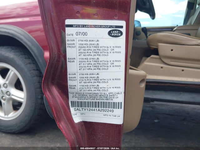 Продажа на аукционе авто 2001 Land Rover Discovery Series Ii, vin: SALTY12441A292249, номер лота: 45545937