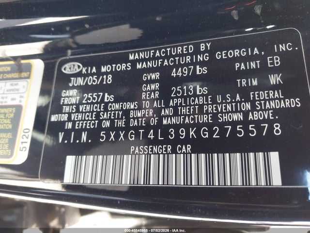 KIA Optima Lx 2019 5XXGT4L39KG275578 Image 9