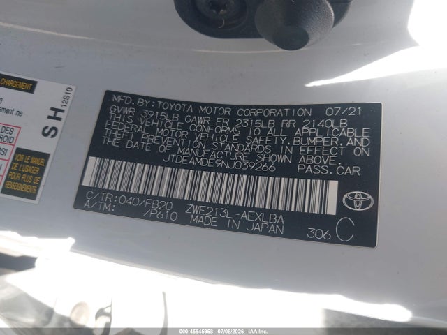 JTDEAMDE9NJ039266 Toyota Corolla Hybrid Le