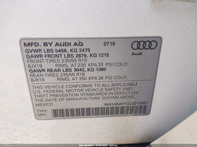 Audi Q5 2018 WA1ANAFY2J2213587 Image 9