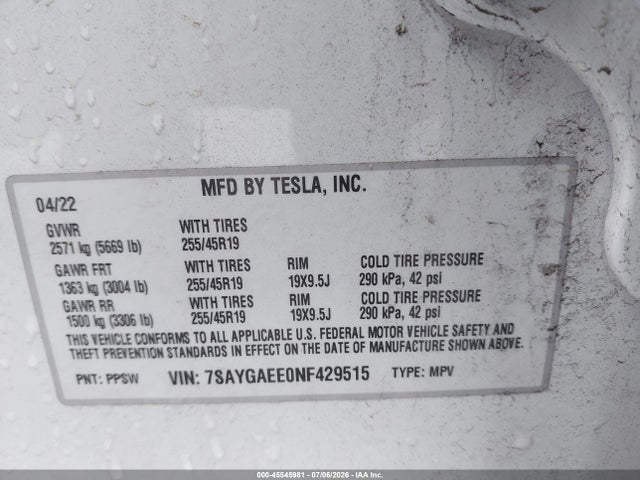 7SAYGAEE0NF429515 Tesla Model Y Long Range Dual Motor All-wheel Drive
