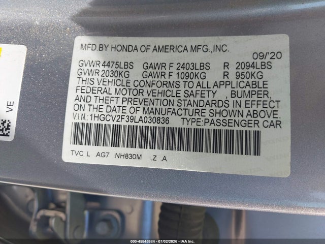 1HGCV2F39LA030836 Honda Accord Sport 2.0t