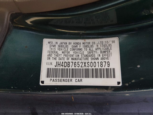 45545985 :رقم المزاد ، JH4DB7652XS001879 vin ، 1999 Acura Integra Ls مزاد بيع