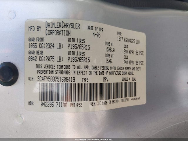 Aukcja sprzedaży 2005 Chrysler Pt Cruiser Touring, vin: 3C4FY58B75T608419, numer aukcji: 45546015