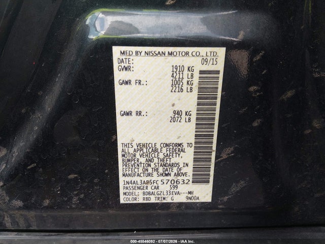 Nissan Altima 2.5 S 2015 1N4AL3AP5FC570632 Image 9