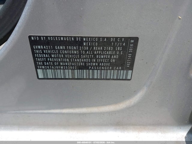 3VW2K7AJ8FM253802 Volkswagen Jetta 2.0l S