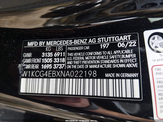 2022 Mercedes-benz Eqs 580 4matic მანქანა იყიდება აუქციონზე, vin: W1KCG4EBXNA022198, აუქციონის ნომერი: 45546125