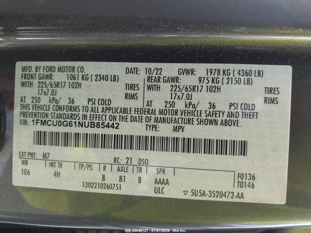 Ford ESCAPE SE 2022 1FMCU0G61NUB85442 Image 9