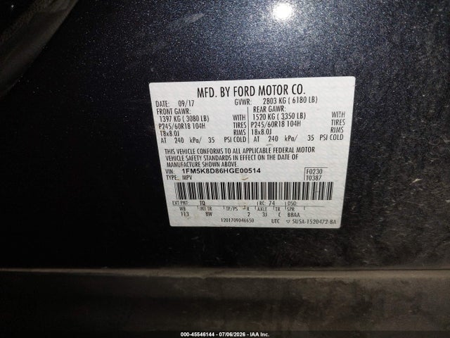 1FM5K8D86HGE00514 Ford EXPLORER XLT