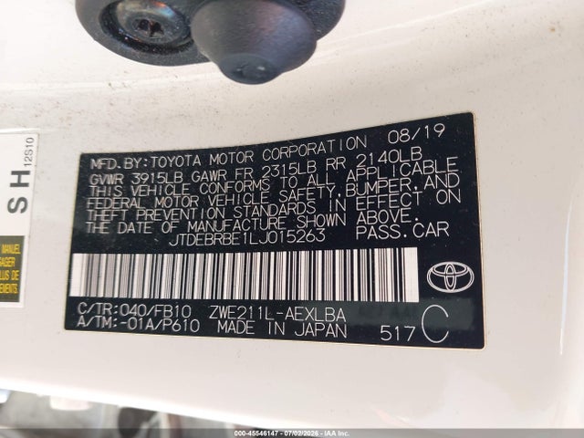 JTDEBRBE1LJ015263 Toyota Corolla Hybrid Le