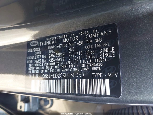 2024 Hyundai Tucson Plug-in Hybrid Limited მანქანა იყიდება აუქციონზე, vin: KM8JFDD23RU150059, აუქციონის ნომერი: 45546149