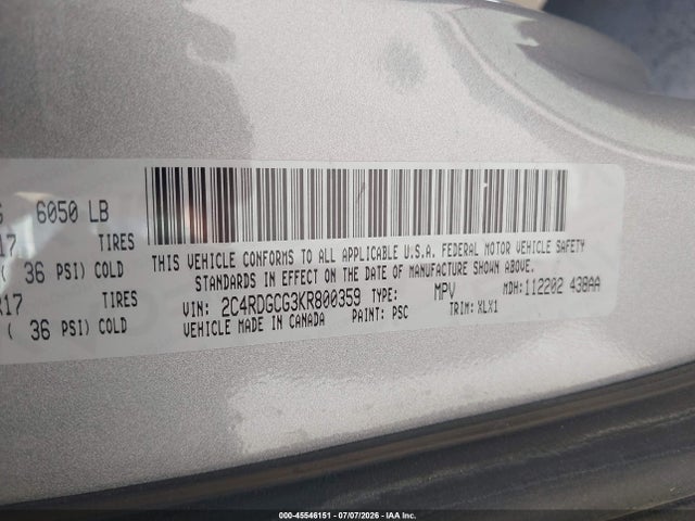 2C4RDGCG3KR800359 Dodge Grand Caravan Sxt