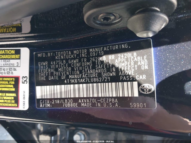 4T1K61AK7LU862721 Toyota CAMRY XSE