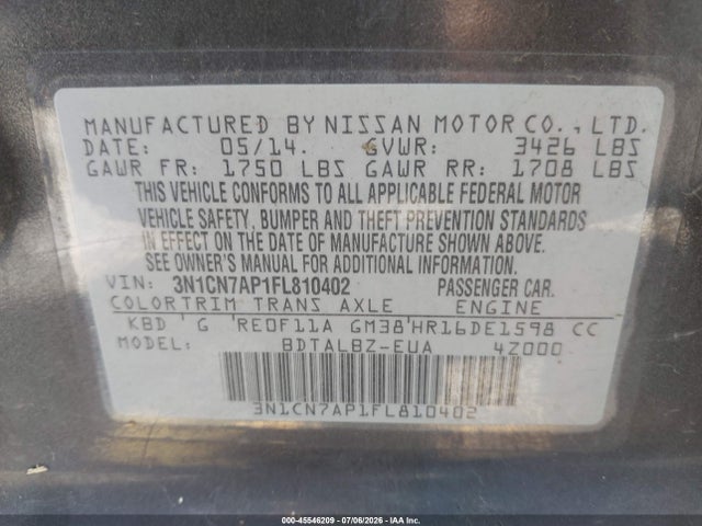 Nissan Versa 1.6 Sv 2015 3N1CN7AP1FL810402 Image 9