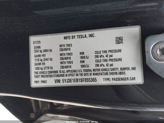 Tesla Model 3 Long Range All-wheel Drive 2025 5YJ3E1EB1SF055365 Image 9